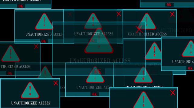 Unauthorized Access Alert Warning Error Window Pop-up Notification Box On Black Screen.
