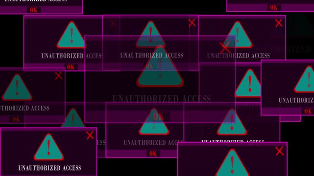 Unauthorized Access Alert Warning Error Window Pop-up Notification Box On Black Screen.
