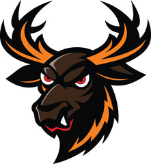 Raging moose head bold wildlife mascot logo design for sports team identity branding Vector illustration
