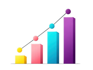 A visual representation of increasing data trends across four color-coded bars isolated on transparent background