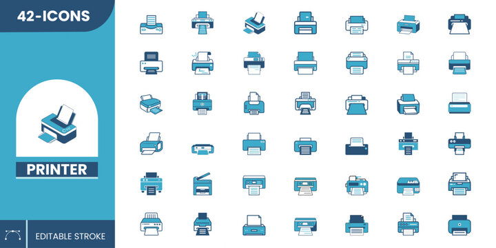 Printer Icon Set editable &ndash; Modern Printer, Copier, and Scanner Icons for Apps, Websites & Office Tools.