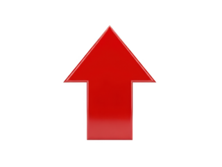 Bold red arrow pointing upwards isolated on transparent background