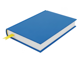 Blue book with yellow bookmark isolated on transparent background