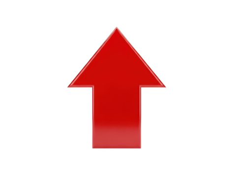 Bold red arrow pointing upwards isolated on transparent background - Powered by Adobe