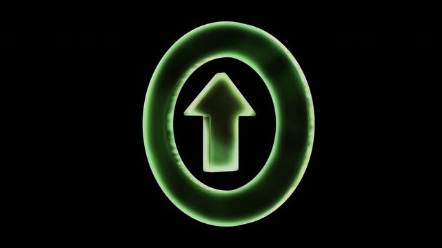 4K 3D Glass Glossy Upload Arrow Icon Neon Green Ring Alpha, up arrow