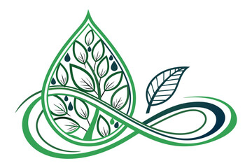 Green growth and water droplet emblem White background.