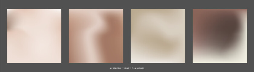 Abstract beige blurry vector texture. Luxury beige gradient background. Brown neutral gradation pattern. Holographic bg. Set of 4 square minimal vector gradient backdrop for poster, cover, banner