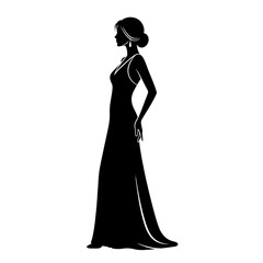 Elegant silhouette of a gorgeous woman in a long red evening gown posing with style and glamour in a studio to showcase beauty and fashion