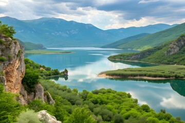 Albania mountains lakes travel tourism destination Europe vacation adventure scenic nature outdoor promotion marketing poster journey