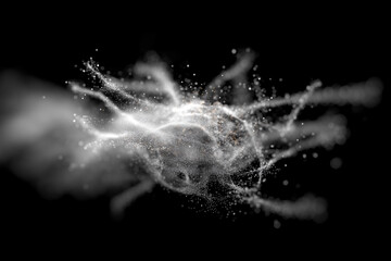 A blurry image of a white object with a lot of white particles surrounding it