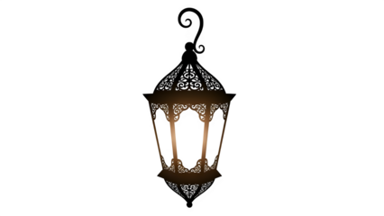 Ornate moroccan lantern silhouette with glowing light isolated on transparent background