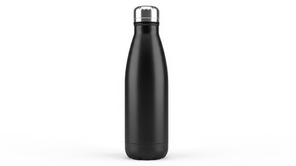 Black water bottle with silver cap isolated on white background