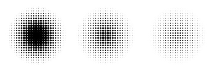 Set of black halftone dots backgrounds.