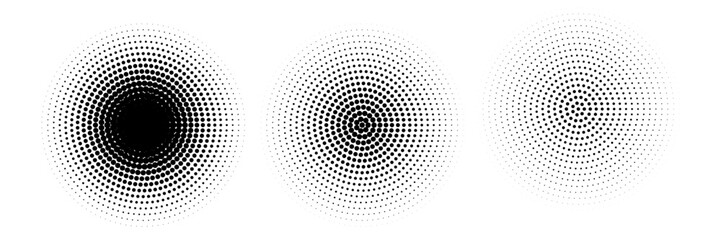 Set of black halftone dots backgrounds.
