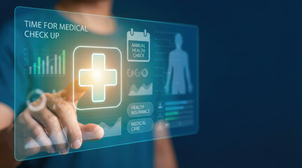 Cancer health concept care background woman doctor medical check digital screen modern hospital touch future technology data interface insurance chart Cancer check concept