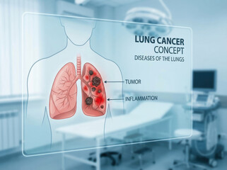 Lung cancer concept health background with woman doctor care in hospital lung tumor illustration for disease diagnosis education medical research prevention Cancer check concept