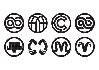 Collection of abstract circular logos for brand identity and corporate branding designs for print media and web use with elegant look