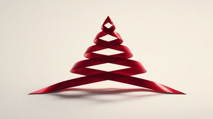 Minimalist red ribbon christmas tree spiral