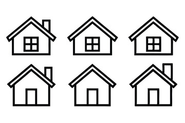 Fototapeta premium Basic House Line Art Icons, Black and White Vector Set for Home Security and Residential Design Projects
