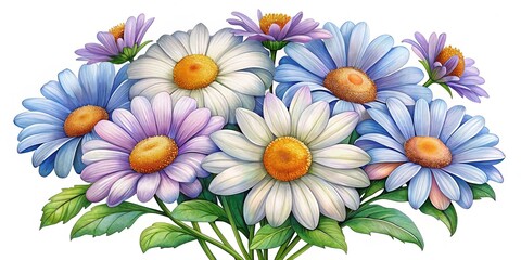 Colorful artistic illustration of a vibrant bouquet of daisies with artistic flair