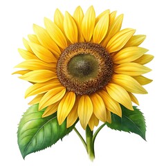 Detailed digital painting of a vibrant sunflower on a white background