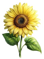 Beautiful realistic watercolor sunflower illustration with vibrant colors and detailed texture
