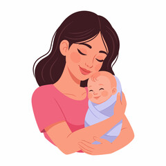 Mother holding newborn baby happy motherhood baby in arms.