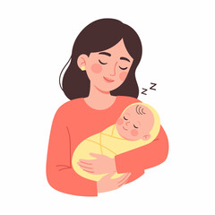 Obraz premium Mother Holding Sleeping Newborn Baby Clipart.