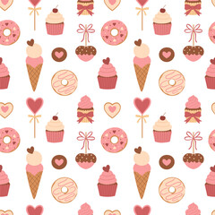 Valentine dessert seamless pattern in pastel colors