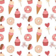 Valentine dessert seamless pattern in pastel colors