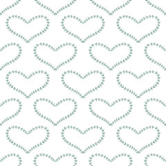 Botanical heart seamless pattern. Minimal seamless pattern with leafy heart shapes in flat vector style.