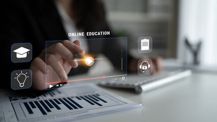 An online education and e-learning platform for distance learning. A concept of video courses,...