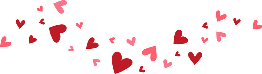 Heart long border. Women Day. Bright hearts confetti falling. Valentines Day banner. Wedding invitation.