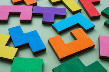 Colorful puzzle pieces. Teamwork and problem solving.