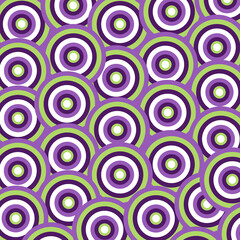 Fototapeta premium Seamless Retro Concentric Circle Pattern in Purple and Green – Mid-Century Modern Geometric Background