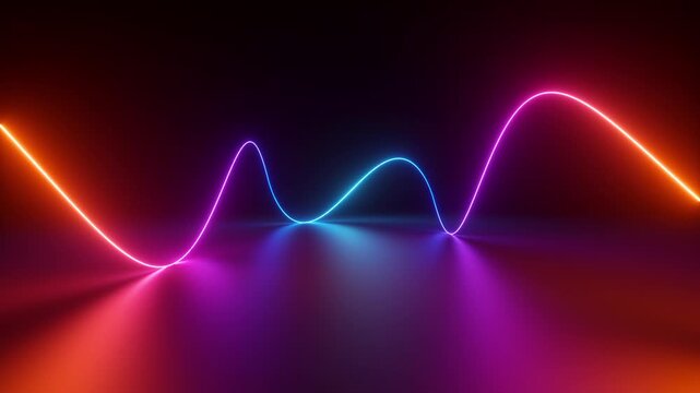seamless 3d animation, abstract neon background with colorful wavy line glowing with colorful gradient in ultraviolet spectrum