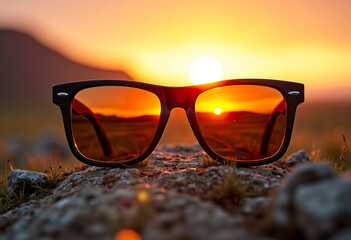 Sunglasses through which you can see the sunset.