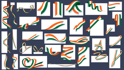 Premium Indian Flag Tri-color Ribbon Banners Set - Decorative Vector Elements for Republic Day and Independence Day Celebrations.