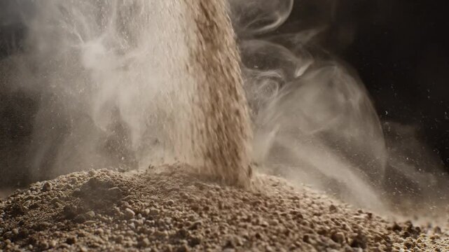 Sand falling and creating dust clouds