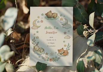 Nursery Birth Announcement With Watercolor Style