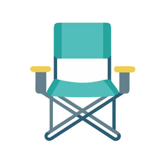 Minimalist illustration of a blue folding camping chair against a black background