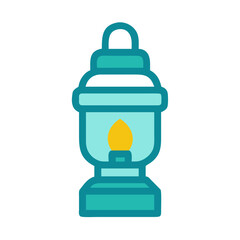 Fototapeta premium Cartoon lantern icon emitting a warm light on a black background