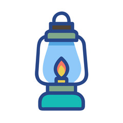 Fototapeta premium Vintage Style Lantern Icon with Glowing Flame on Black Background, Flat Design