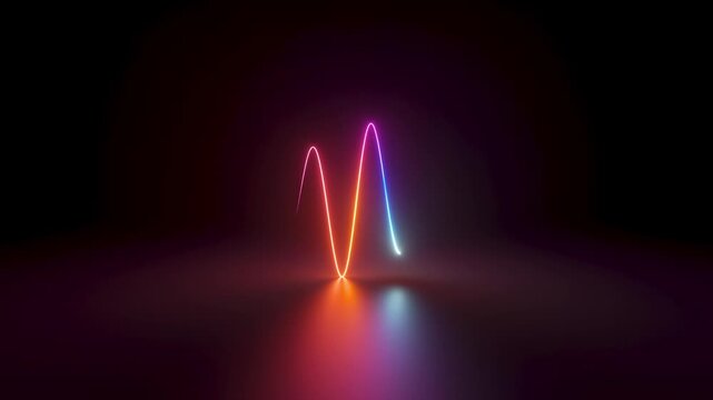 3d animation of double pulsation, abstract background with animated wavy line glowing with blue pink red gradient, colorful neon light in ultraviolet spectrum