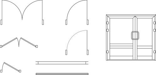 Door icons, window, floor plan, architectural symbols, interior design element, customizable stroke, Blueprint, Vector © Hasan
