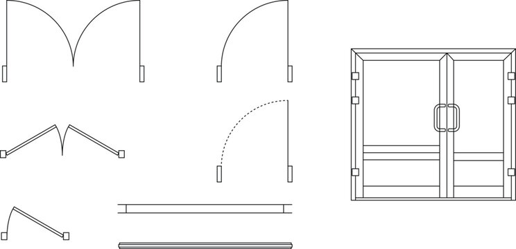 Door icons, window, floor plan, architectural symbols, interior design element, customizable stroke, Blueprint, Vector