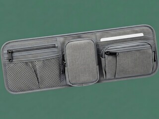 Gray Travel Pouch with Multiple Compartments.