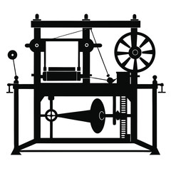 Modern Textile Spinning Machine Black and White Silhouette Icon