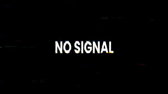 Animated no signal text with glitch effect on a black background. 4k typography animation Suitable for live streamers to inform no sign broadcasts