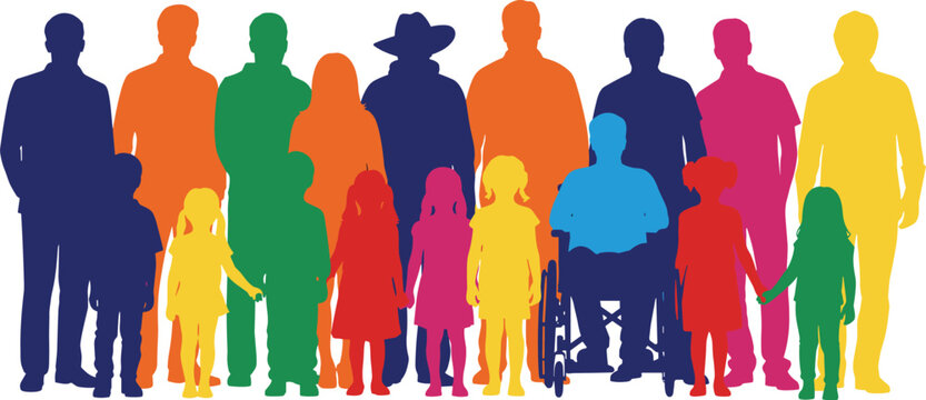 Colorful Inclusive Community Silhouettes with Wheelchairs